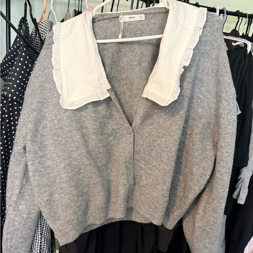 MNG Mango Gray Sweater with White Collar